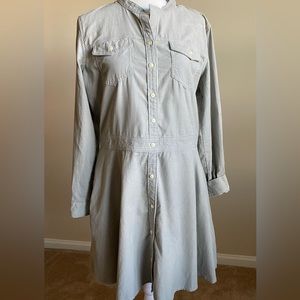 Gap lightweight corduroy, button up, pale green dress.